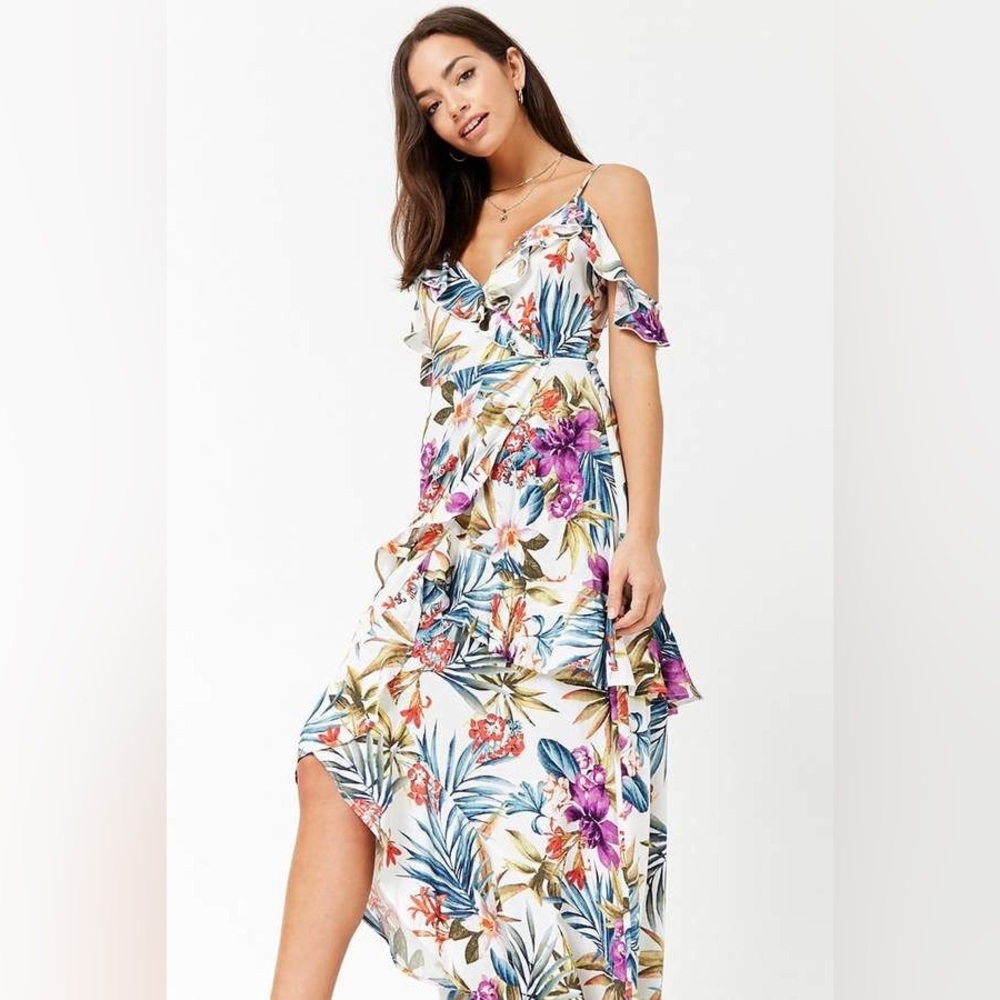 Forever 21+ Tropical Floral Faux Wrap Maxi Dress